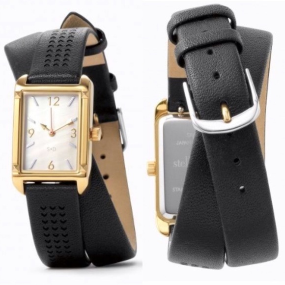 Stella & Dot Accessories - Stella & Dot | Pyramid Watch Black Leather+Gold Double Wrap